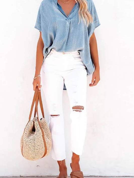 oversize denim blouse for wholesale by Queen Fashion