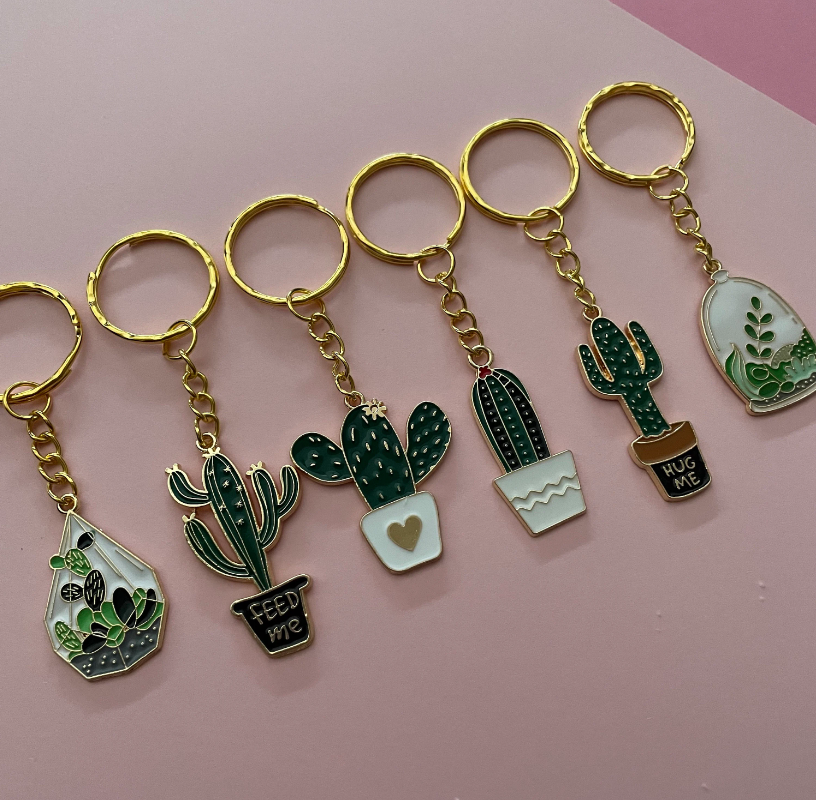 Roshni Desai & Things – wholesale Keychain – Women's – Plant Keyring Potted Plant Cactus Plant Keyring Enamel Charm1