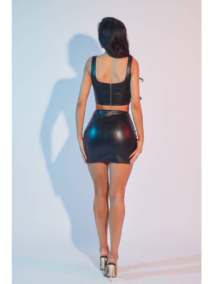 WFFS - Wholesale Top & Skirt Set - Women's - Camelia Flower PU Skirt Set 7