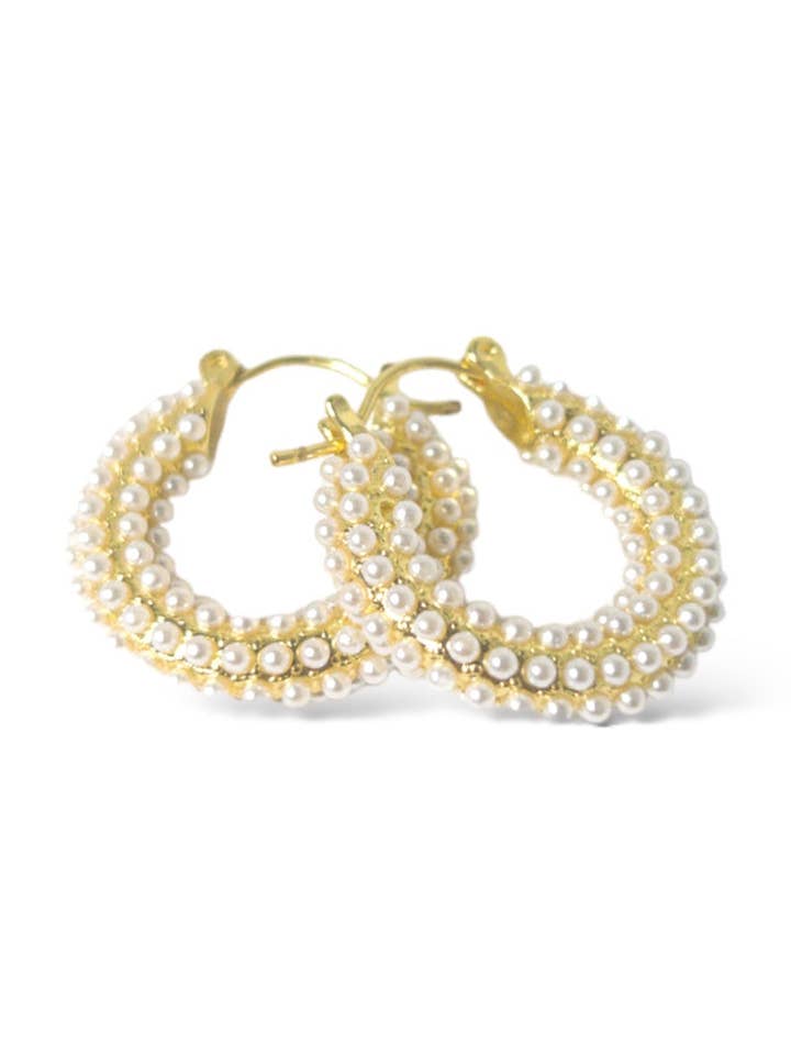 Gold Small Beaded Hoops for wholesale by MABEL LOVE CO
