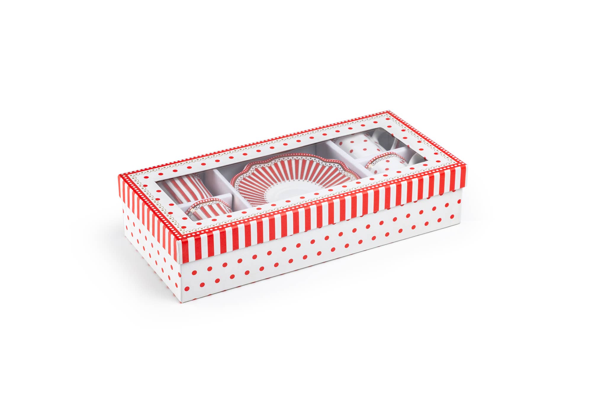 Grace Teaware - Wholesale Coffee/Tea Cup - Red Josephine Stripes and Dots 2oz Espresso Cups and Saucers8