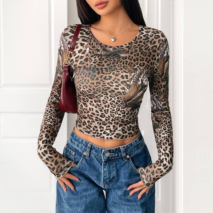Retro Leopard Print Slim Fit Tshirt for wholesale by Sheer Trend