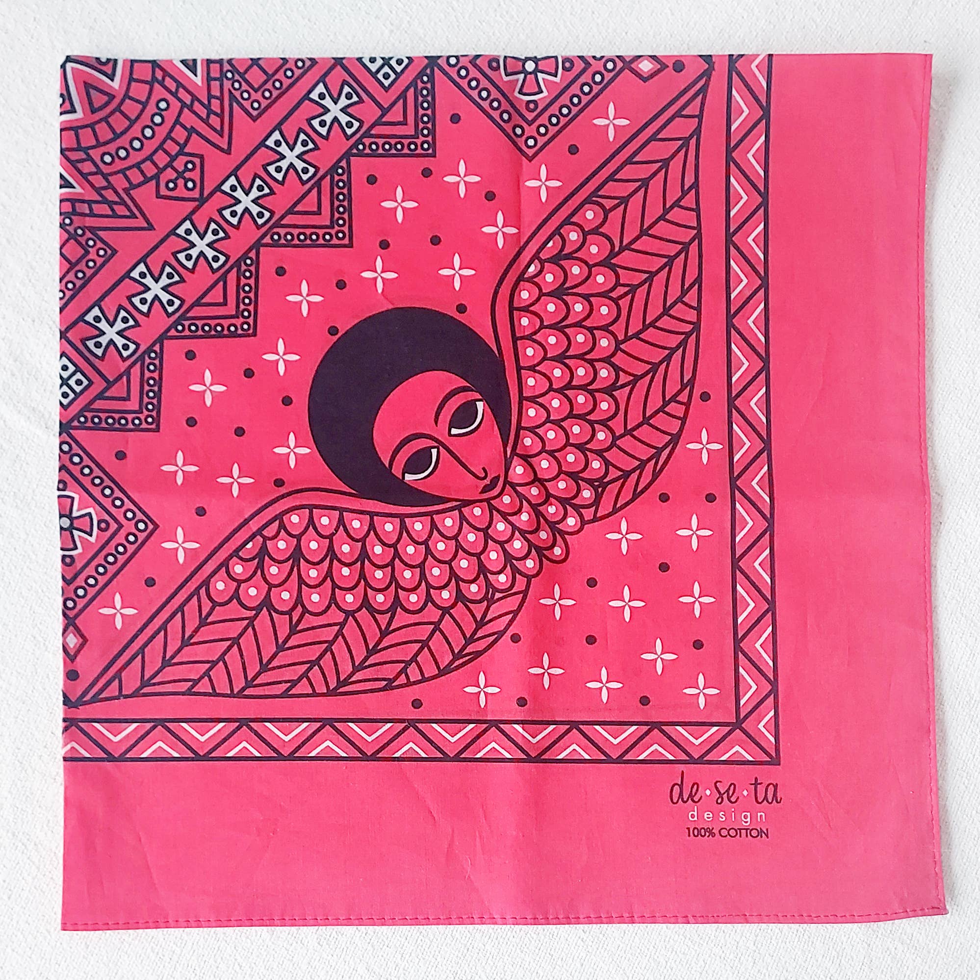 Deseta Design - Wholesale Bandana - Women's - Mystical Afro Angels Ethiopian-Inspired Bandana - Coral1
