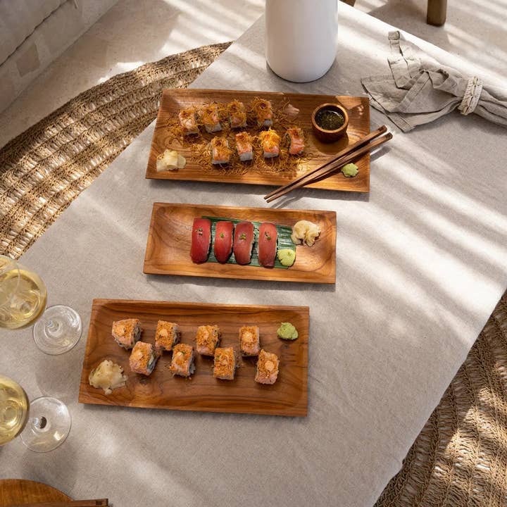 Bazar Bizar Living – wholesale Dekorativ tallrik/fat/skål – Teakrotssushi-tallriken - M8