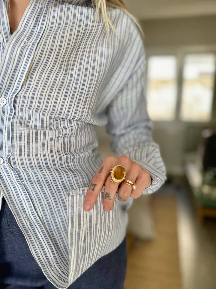 ANIRA Boyfriendshirt linen cotton striped for wholesale by A PEACE OF IBIZA ® COLLECTION