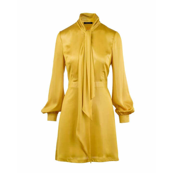 Yellow pussy bow Long sleeve mini dress for wholesale by HottieandLord