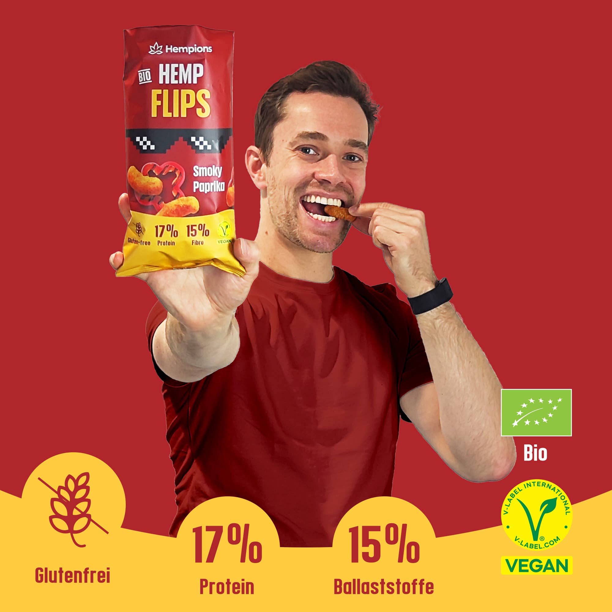 Hempions - Wholesale Puffed Snack - Organic Hemp Flips Smoky Paprika 70 g - Gluten-Free Snack1