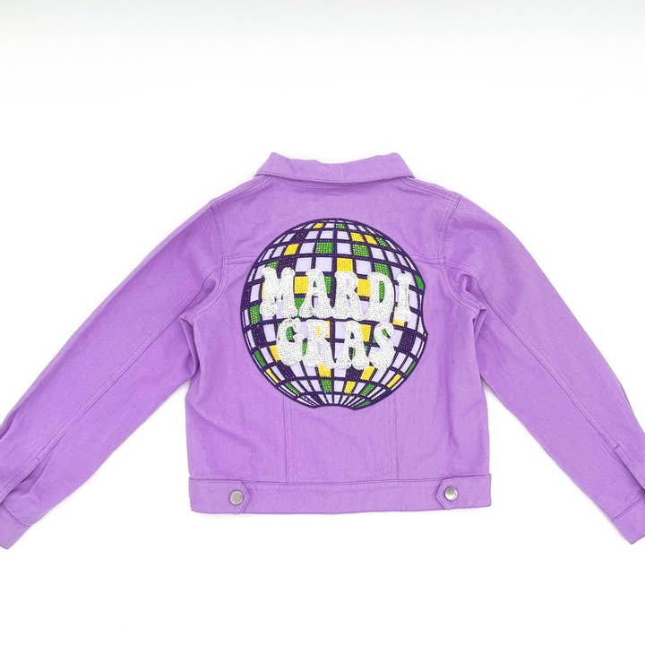 Veste en jean boule à facettes Mardi Gras pour la vente par Blended Spirit Children’s Clothing