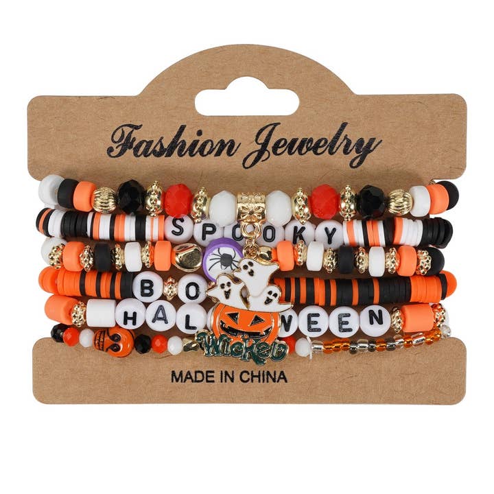 ACCITY - Wholesale Jewelry Set - HALLOWEEN PUMPKIN GHOST BEADED BRACELET_CWAJE0571813