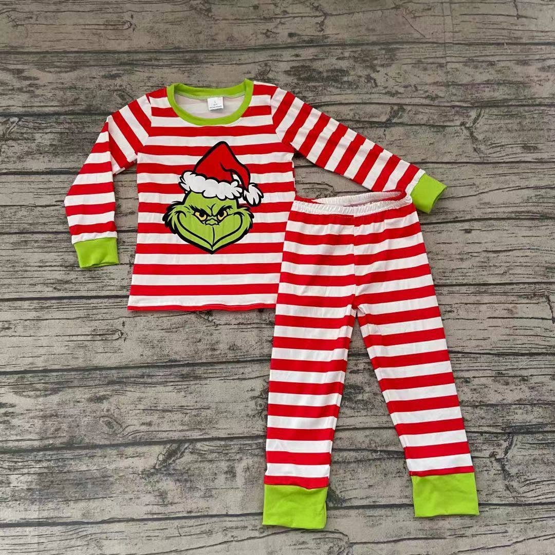 Aier Wholesale - Wholesale Sleepwear Set - Kids - Boys Christmas stripe ruffle pajamas1