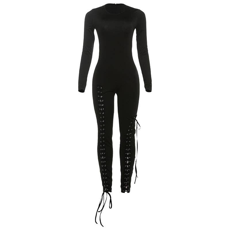 Svelte Seduction - Wholesale Jumpsuit – Women's - Elara Fall Sexy Solid Color Waist Tight Hollow5