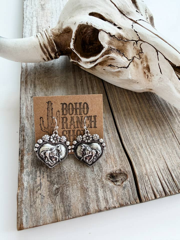 Western Horse Heart Dangle Earrings for wholesale by Boho Ranch Shop