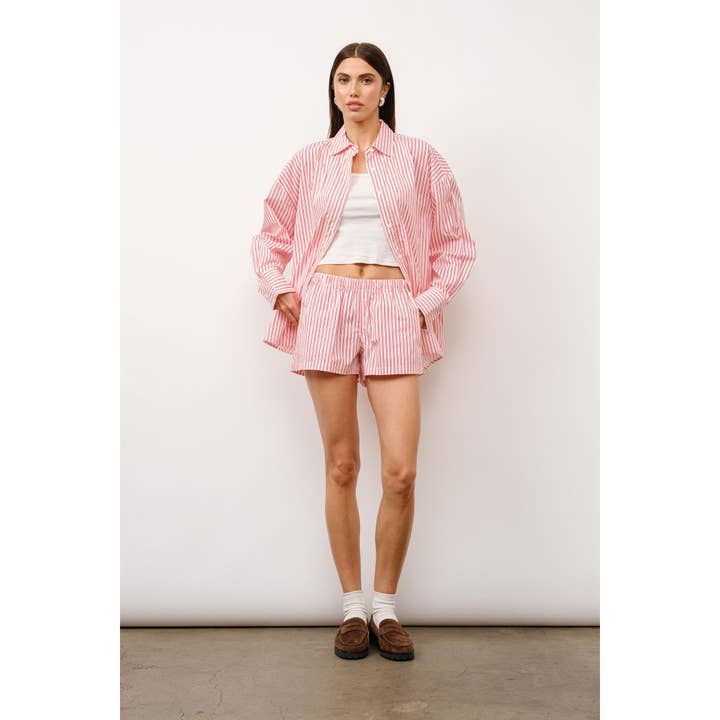 RED Capri Striped Oversized Button Down Shirt for wholesale on Faire