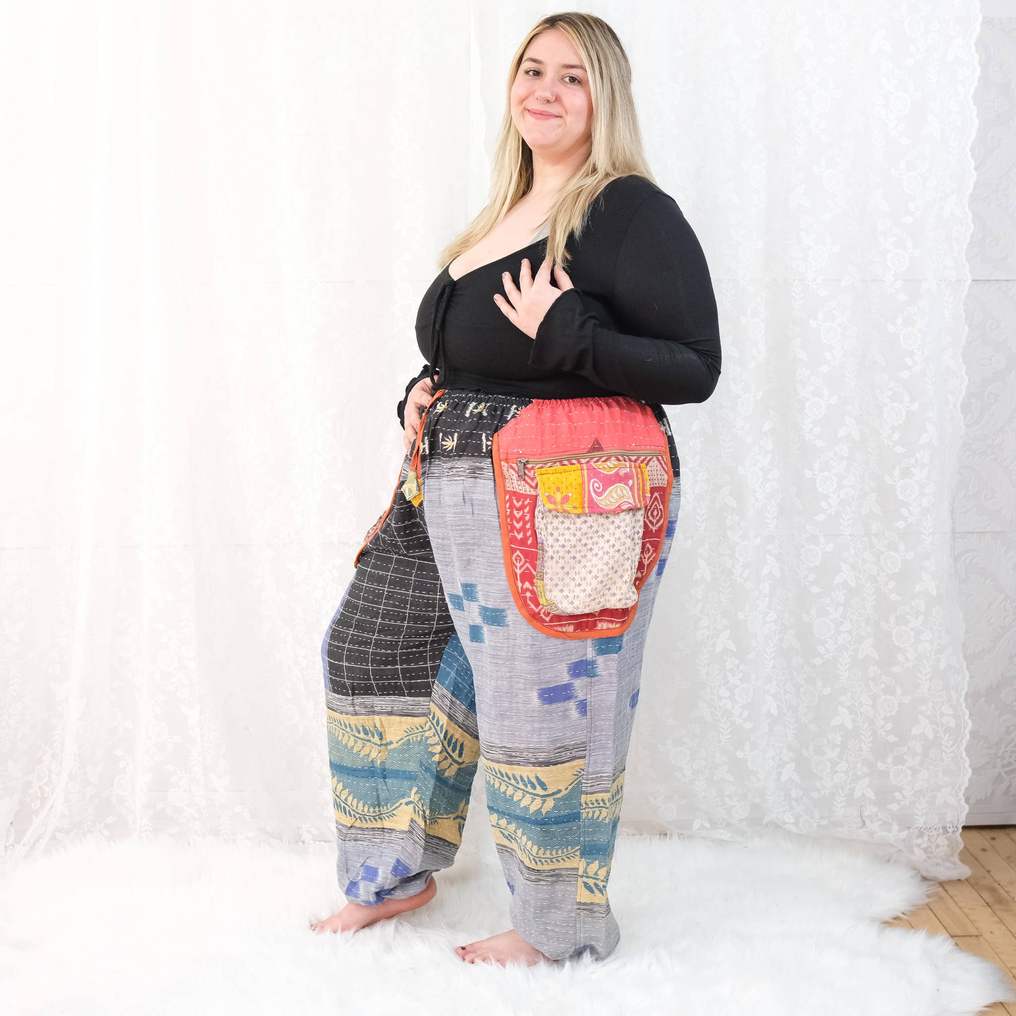 Karma Nepal Crafts - Wholesale Pants - Women's - One of a Kind Kantha Baggy Pants with Pockets16