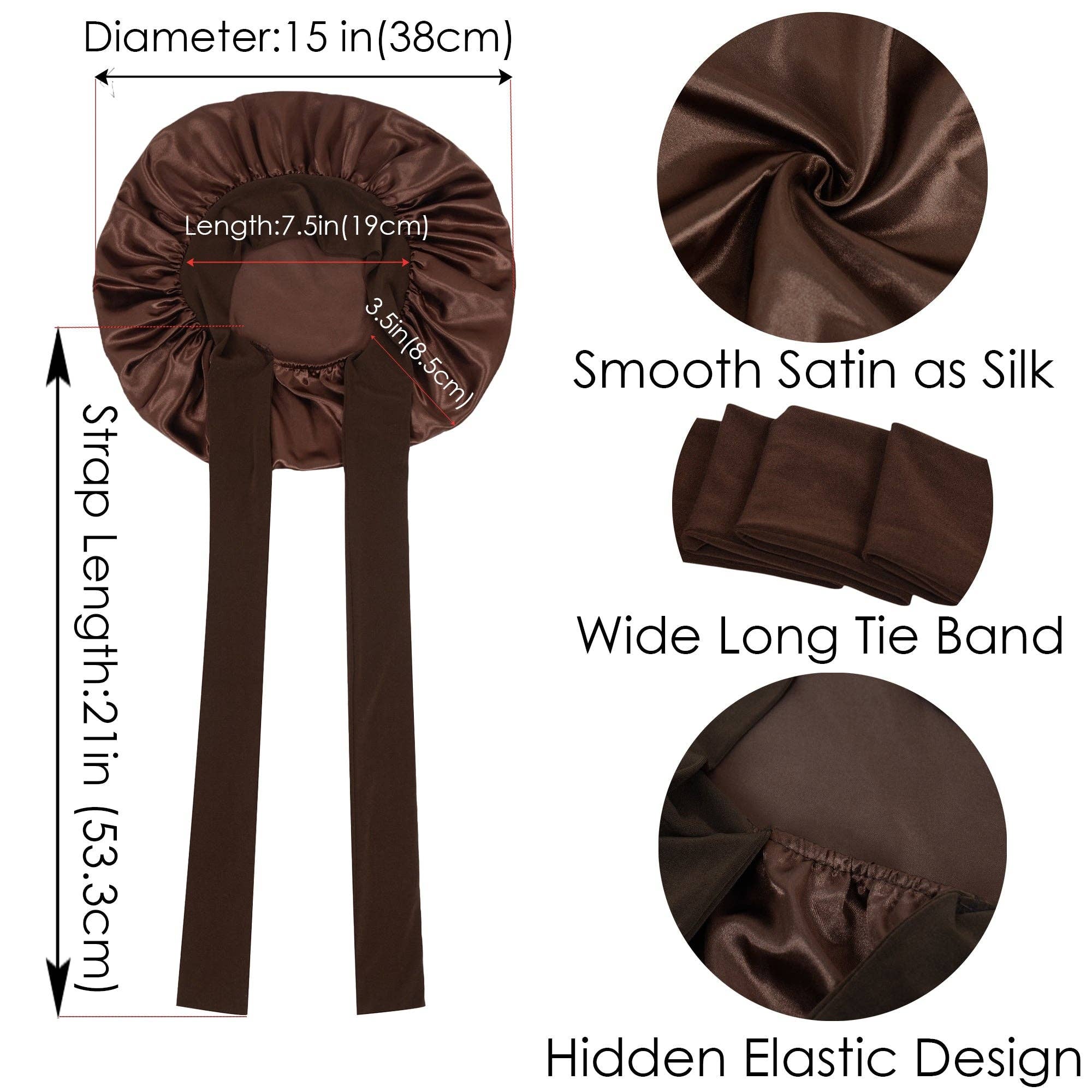 AK Brand - Vente Bonnet de nuit – femme - Bonnet en soie doublé satin avec long ruban à nouer14