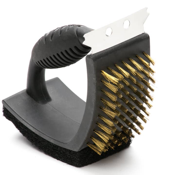 Fox Run Brands - Vendita all'ingrosso Utensile per barbecue - Spazzola per barbecue Outset in plastica a forma di V con tampone e raschietto, 16,5 pollici2