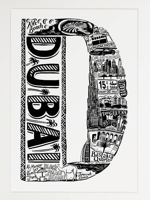 Dubai - Sted Brev Art Print for engroshandel hos Lucy Loves This