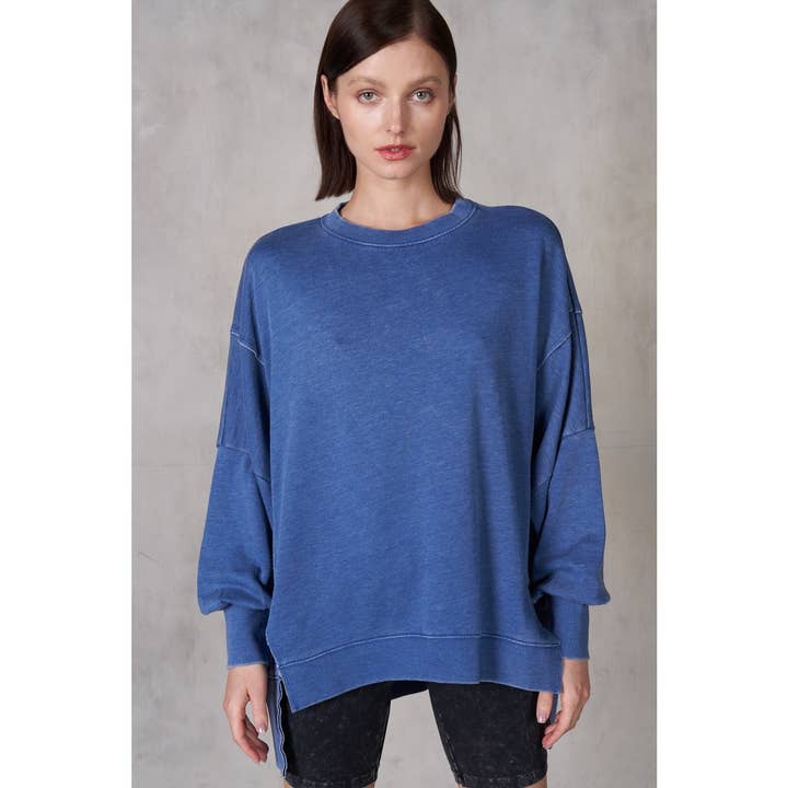 Sudadera con cuello redondo y hombros descubiertos Mineral Wash para venta al por mayor de lalamia