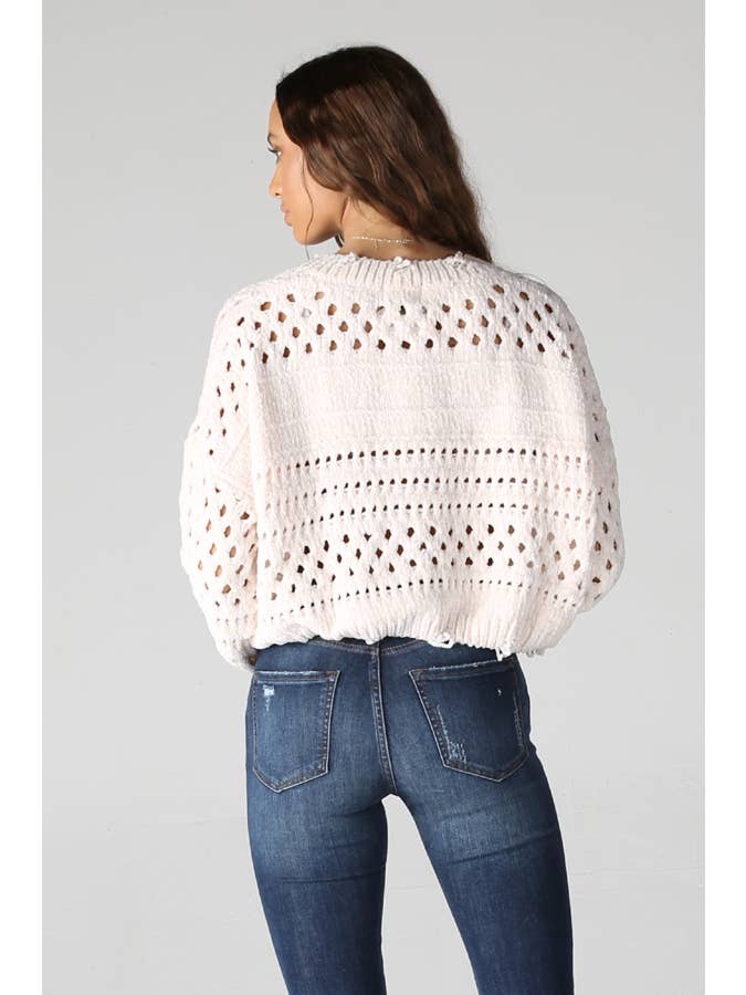 ANGIE - Wholesale Knit Sweater - Women's - XHC73-ASIS CHENILLE HOLEY PULLOVER SWEATER9