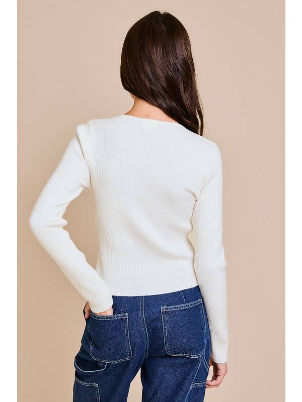 LE LIS - Wholesale Knit Top - Women's - Long Sleeve Satin Bow Detail Sweater Top