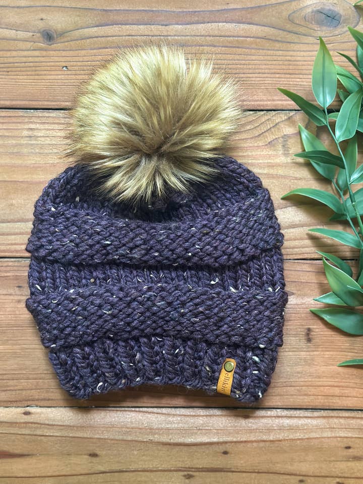 Lola Beanie in Raisin for wholesale by Ellikin Knits