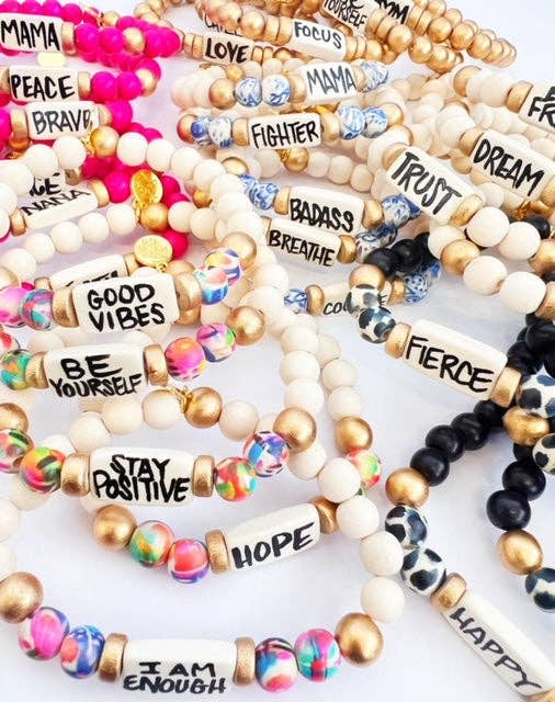 Audra Style - Wholesale Beaded Bracelet - Affirmation Word Beaded Bracelets Inspirational - Off White2