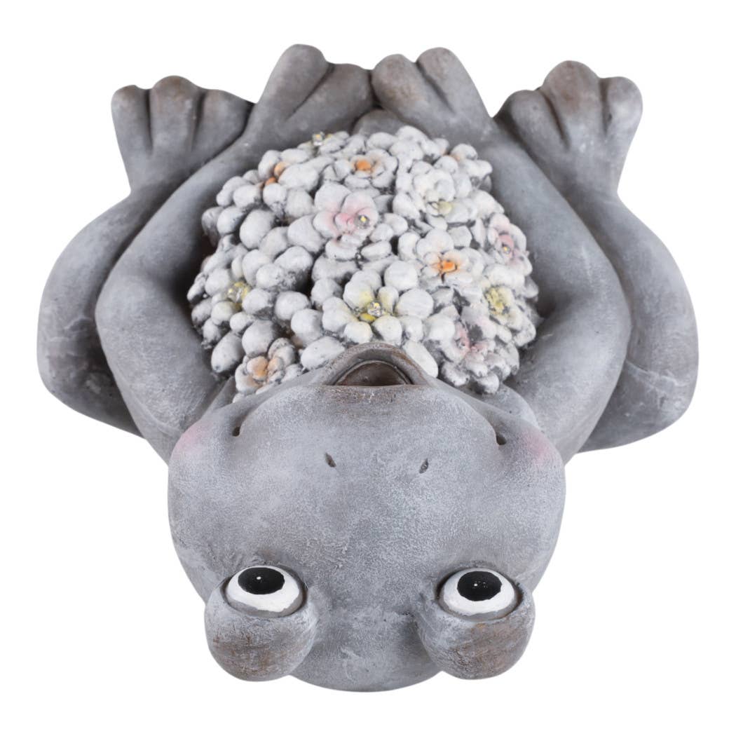 Sagebrook Home - Wholesale Outdoor Ornament/Decor - Ceramic Sitting Frog Statue Solar Flowers - Gray, 13 in.8