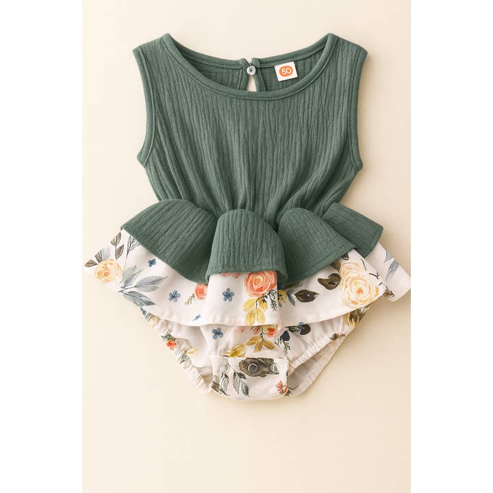 Babygrow Verde com Folhos e Estampa Floral por atacado de Fennco Styles