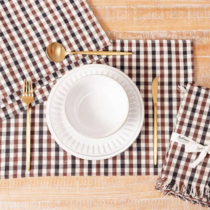 Placemat - Brown Plaid (Pk/04) for wholesale by Audrey's Home & Gift