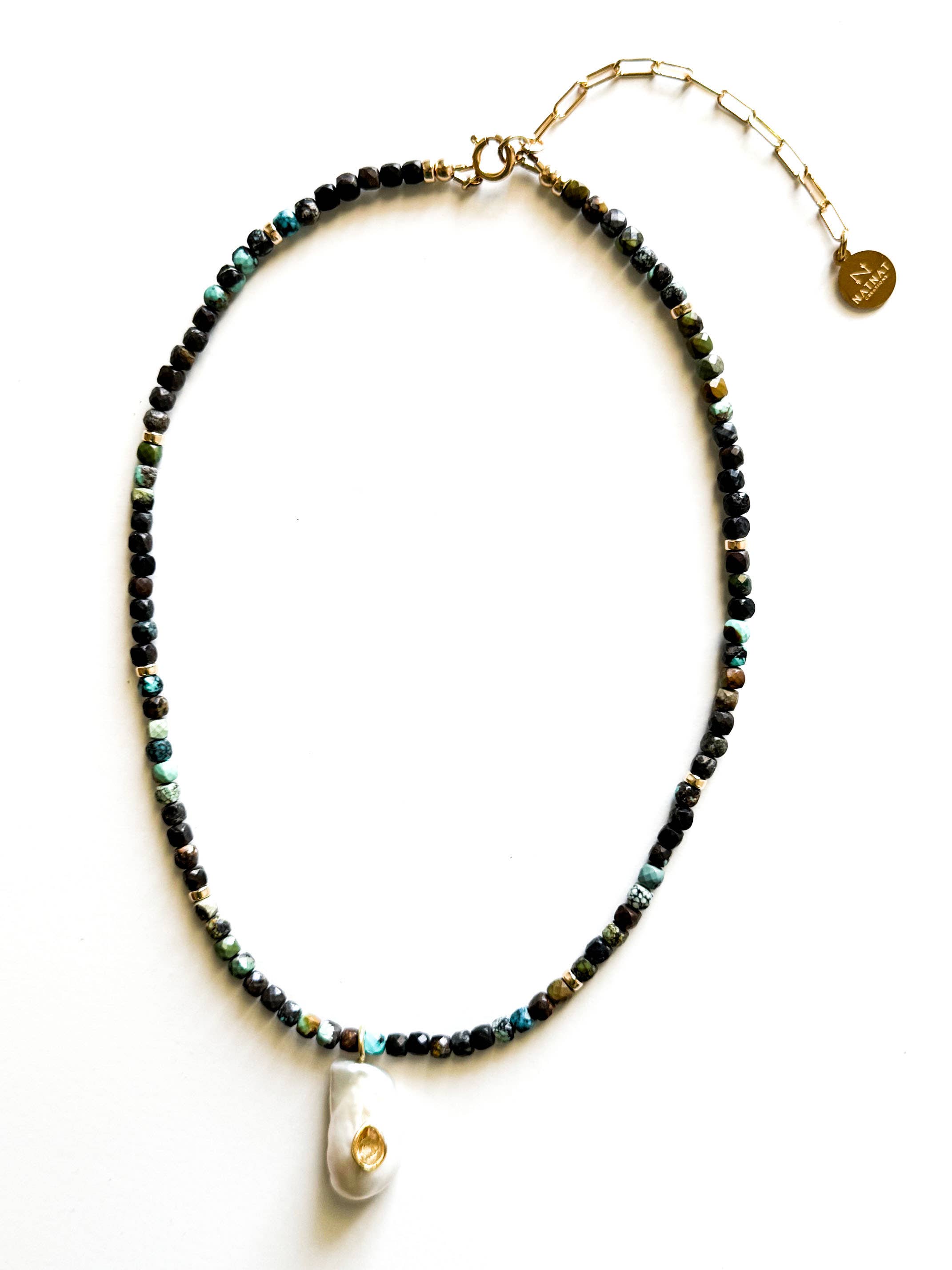 Natnat Creations – Colar com missangas/pérolas por atacado – COLAR HIVE ~ Incrustação de Citrino Pérola ~ Turquesa1