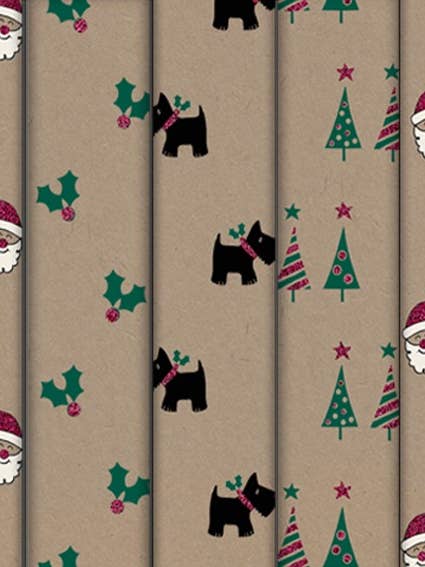 Christmas Festive Eco Kraft recycled wrapping paper rolls 12 for wholesale by The Unique Paper Company