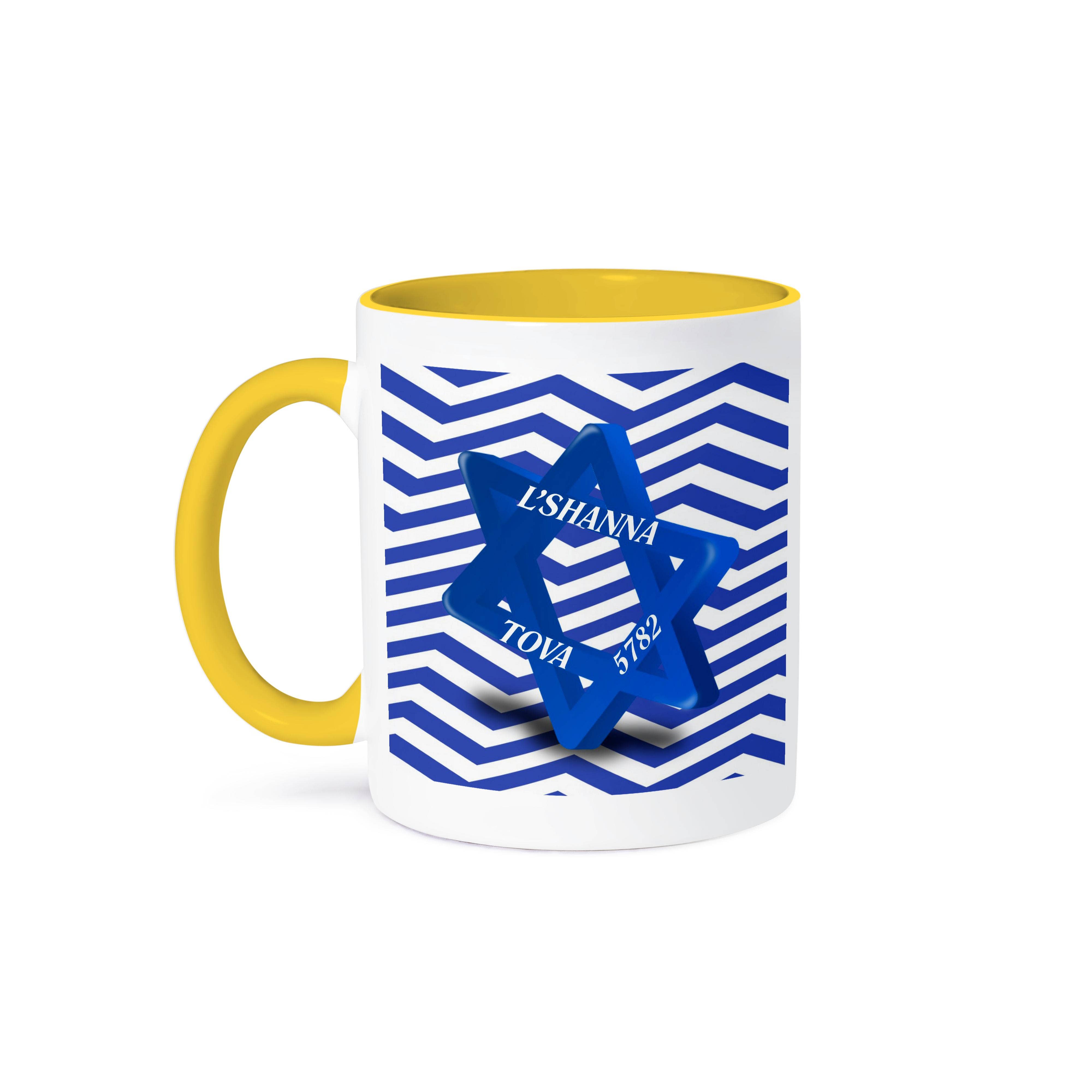 3dRose - Wholesale Coffee Mug - 3dRose, Image of Bright Blue Jewish Star With L Shana Tova on Blue Chevron, Mug0