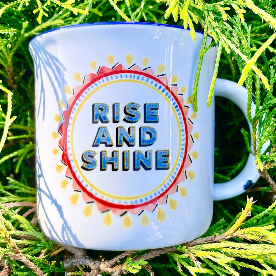 Sweetgum Studio - Wholesale Coffee Mug - Stoneware Distressed Mug with Blue Trim 14 oz.36