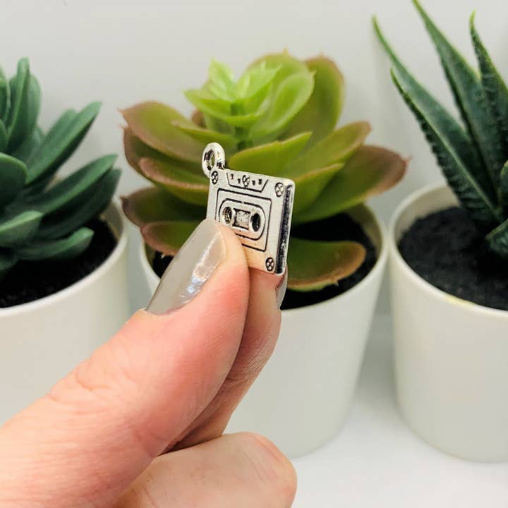 Guerrilla Charm - Wholesale Individual Charm/Pendant - Silver Cassette 3D Charms, 27x13mm4