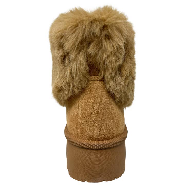 Women's Platform Booties Faux Suede Fur Lining Pull On Cuff Boots Tan Suede for wholesale on Faire1