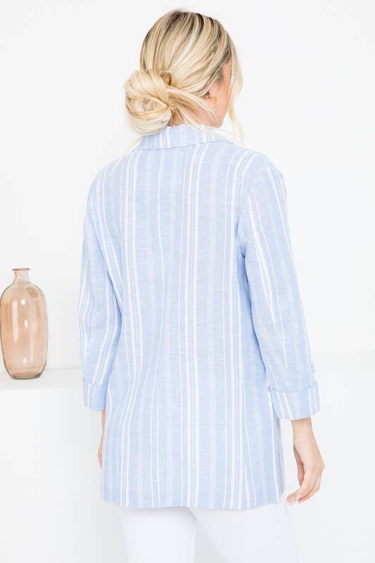 26 International - Wholesale Blazer - Women's - Linen Blend Stripe Roll Up Blazer7