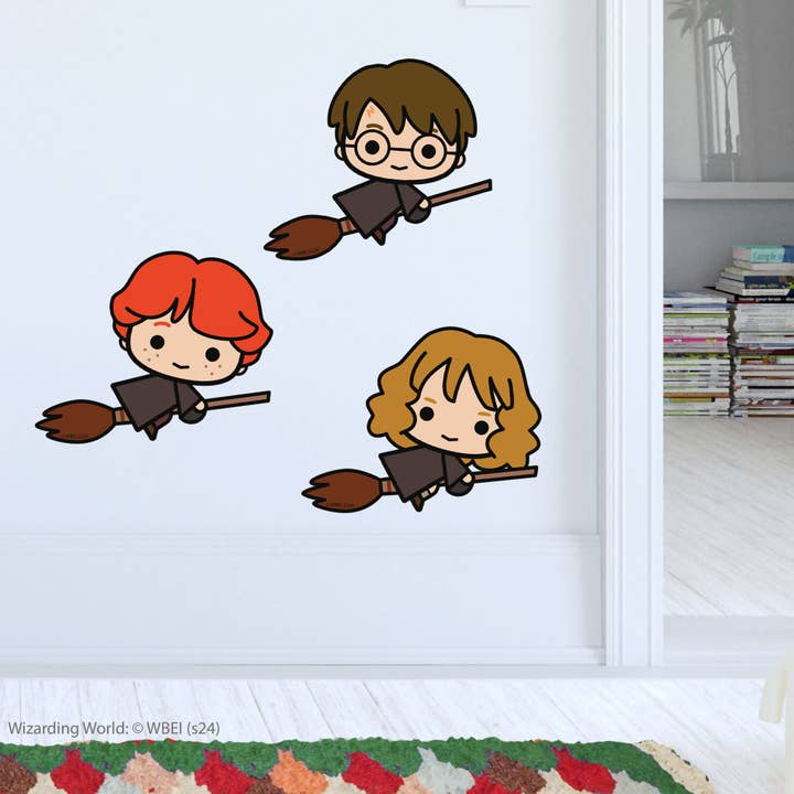 HARRY POTTER Wall Sticker – Character Trio Brooms Charm Wall Decal Set Wizarding World Art for wholesale by Themed