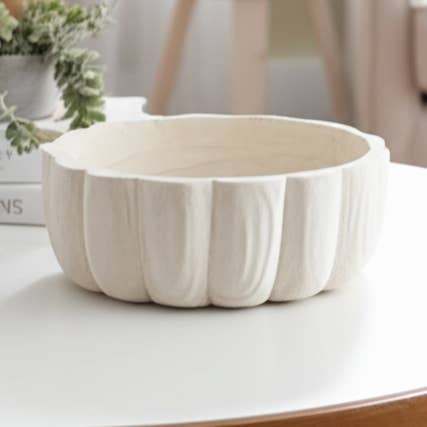 White Paulownia Wood Scalloped Bowl for wholesale by Sagebrook Home