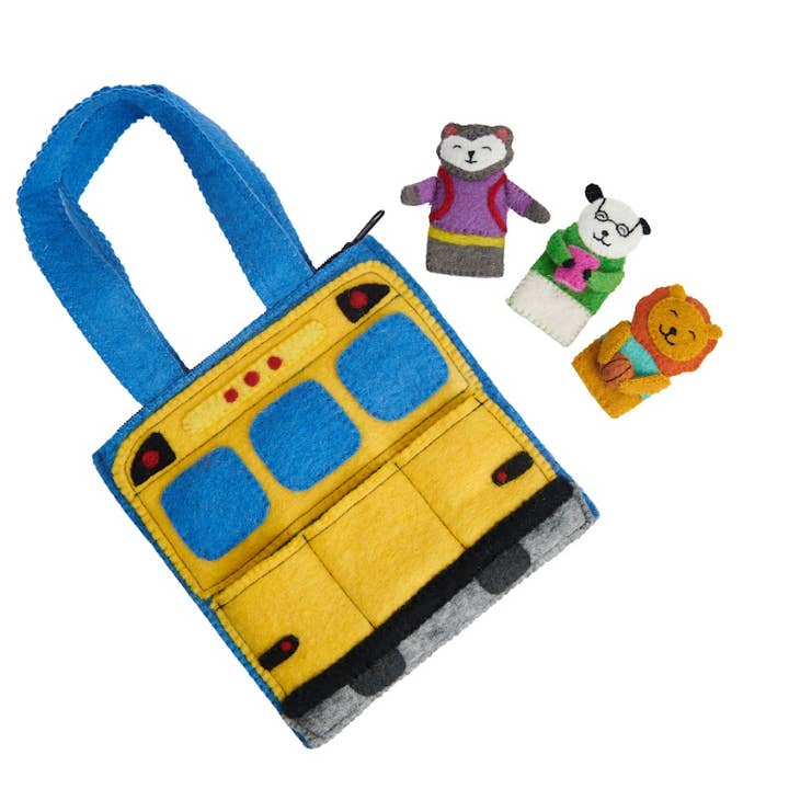 Global Goods Partners - Wholesale Finger Puppet - Kids & Baby - Felt School Bus Puppet Bag