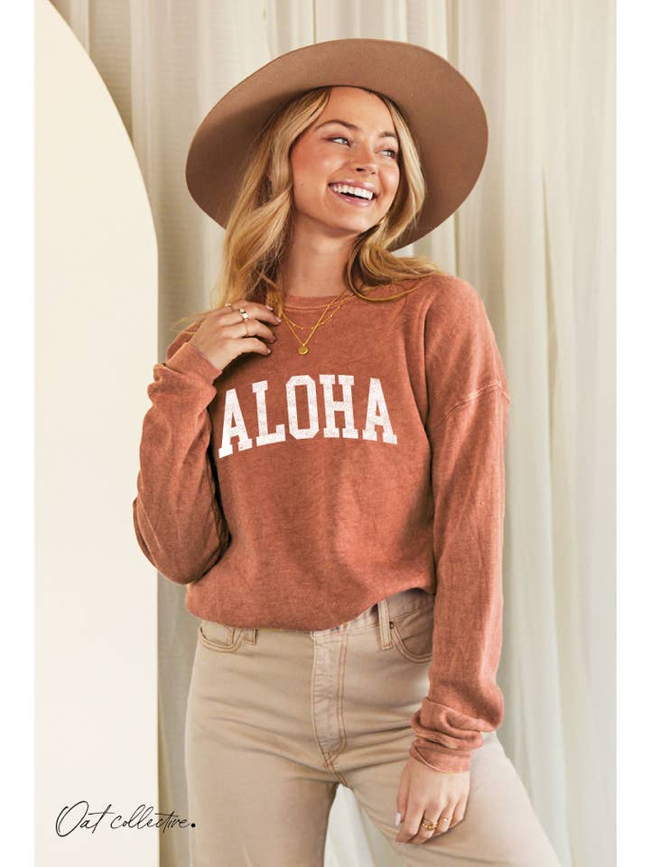 OAT COLLECTIVE - Wholesale Graphic Sweatshirt - Women's - ALOHA Mineral Graphic Sweatshirt