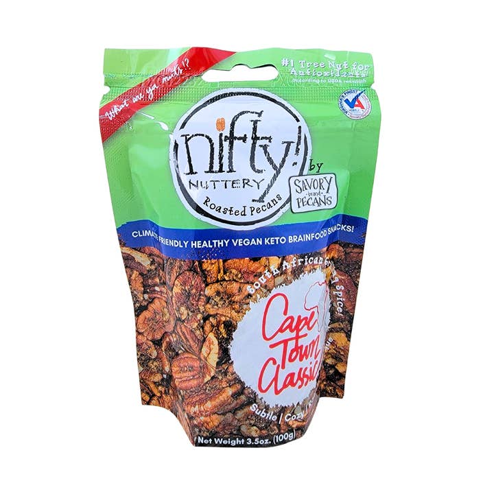 Cape Town Classic Roasted Pecans for wholesale by Nifty! Nuttery by Savory Pecans