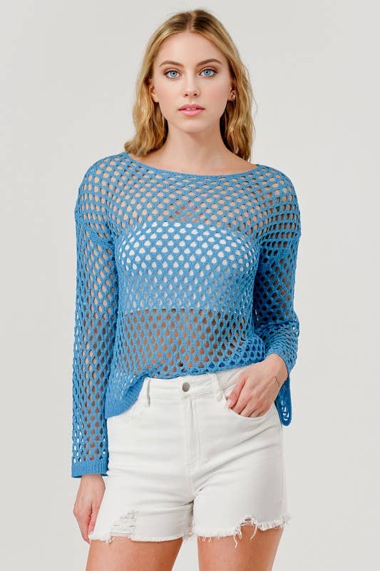 Aqua Blue Crochet Coverup Top OT51179 for wholesale on Faire0