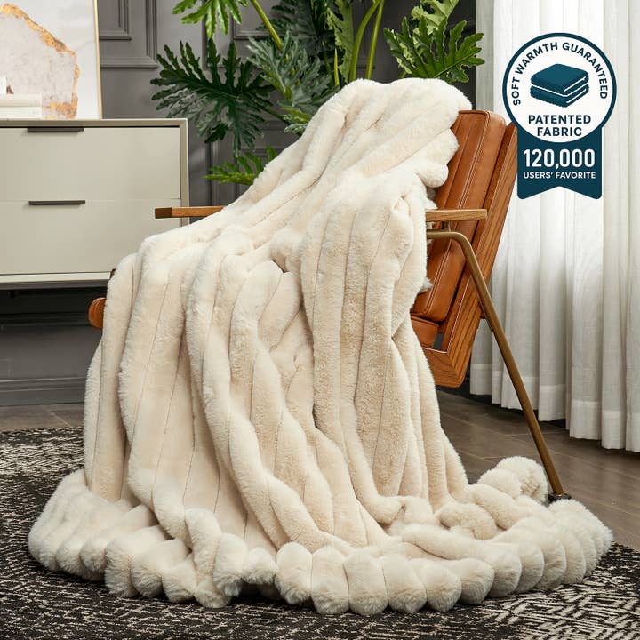 CB Chunky Striped Faux Fur Warm Throw Blanket, Solid Color for wholesale by DreamValley