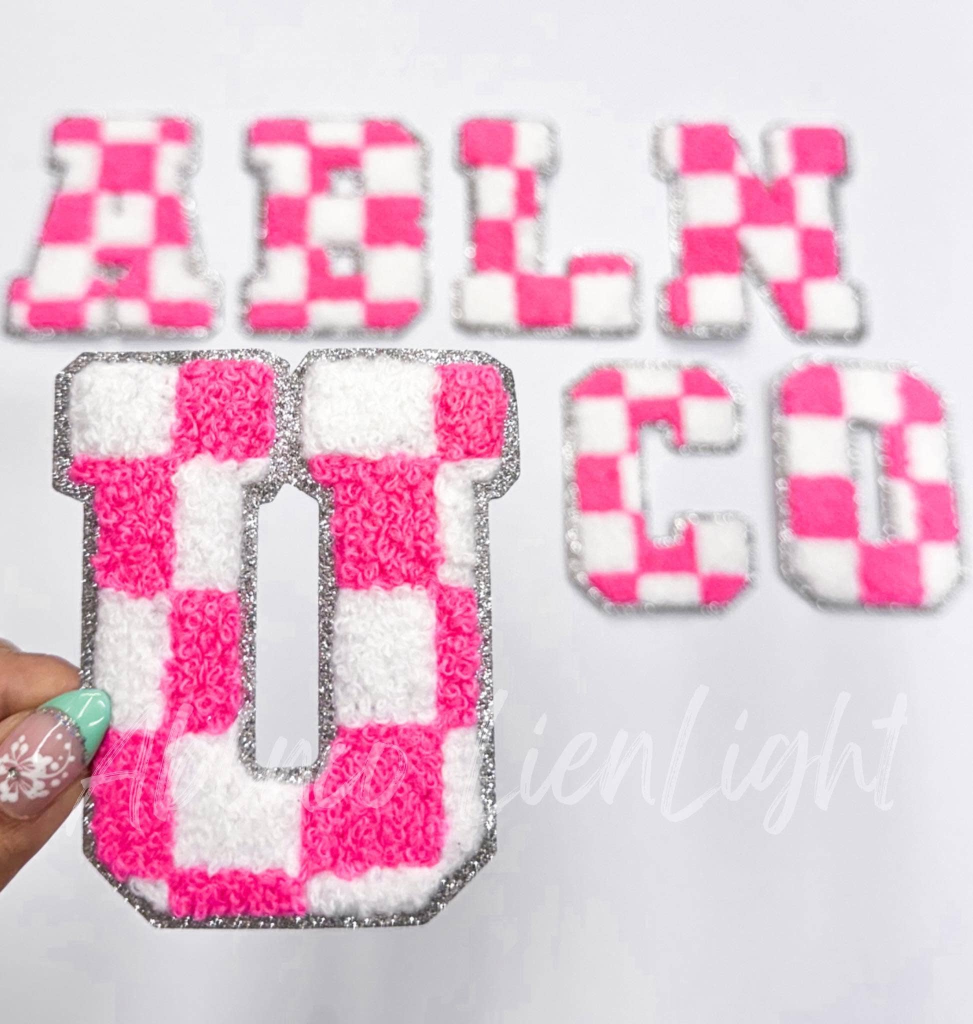 ABLNco - Wholesale Patch - Hot Pink Checkered Letters Chenille Embroidery Patch