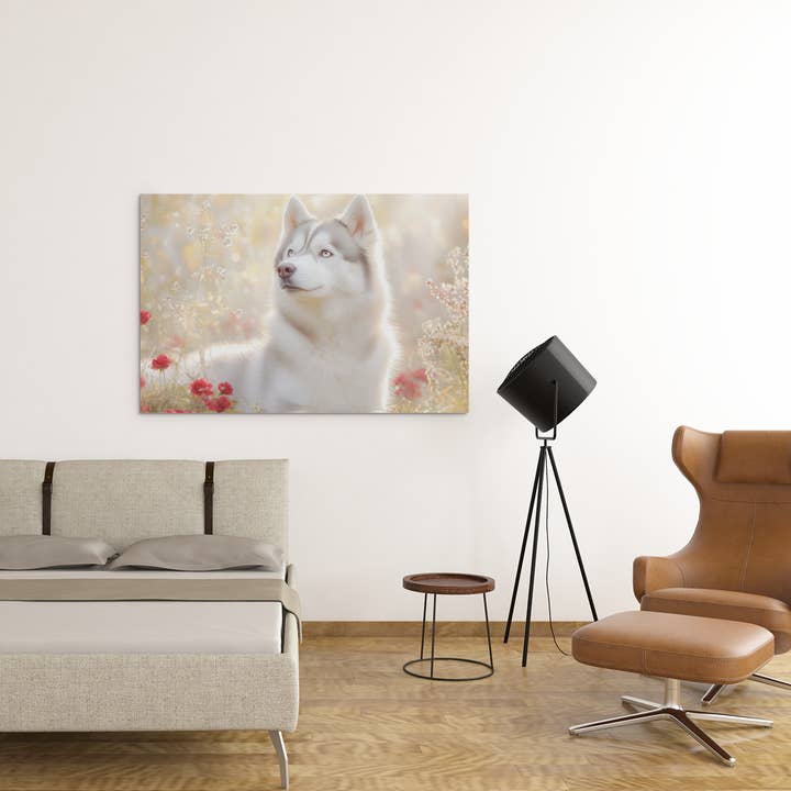 Majestic Husky Among Blooming Roses – Stunning AI Art Canvas for wholesale by Slay Eclectic