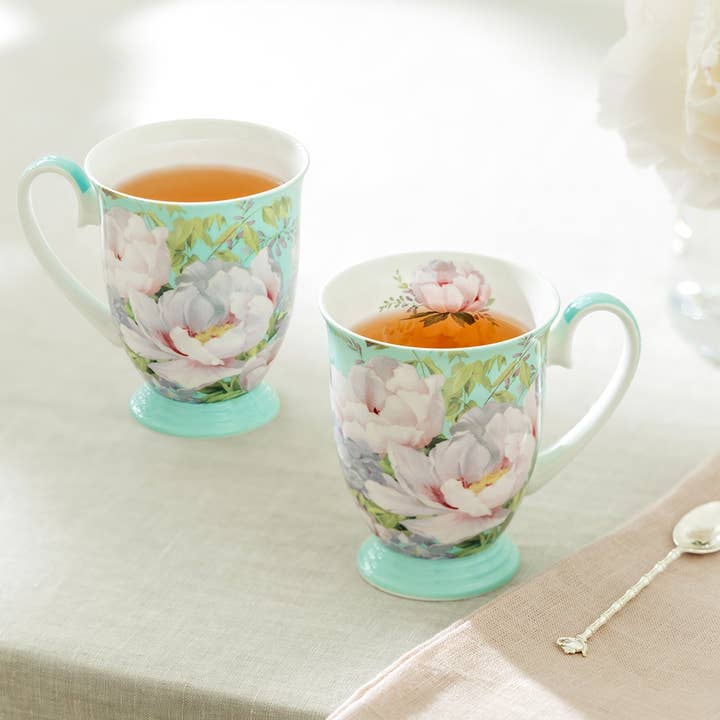 Peony Bloom Blue 12oz Bone China Mug Single Mug for wholesale by Grace Teaware