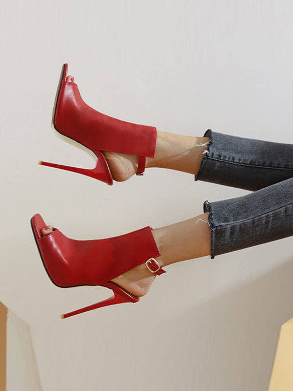 VividLux - Wholesale High Heels - Women's - Belt Buckle Peep Toe Split-Joint Pumps Sandals3