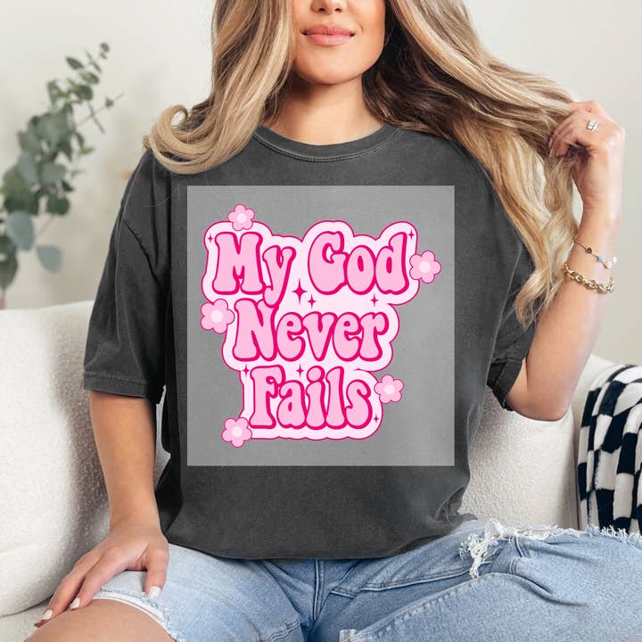 Min Gud Svigter Aldrig Pink DTF OVERFØRSEL for engroshandel hos Faith Forward Transfers