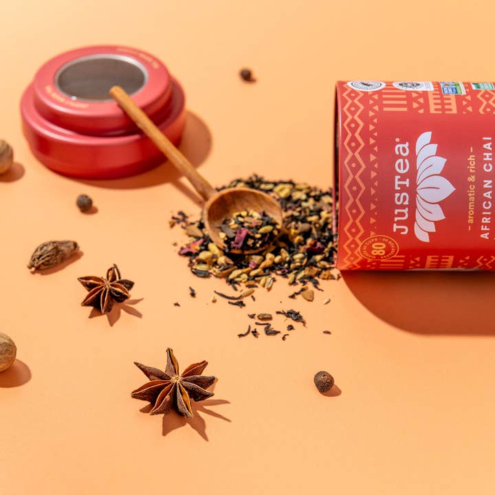 JusTea (No Import Fees to USA) - Wholesale Loose Tea - African Chai Tin & Spoon - Organic, Fair-Trade, Black Tea7