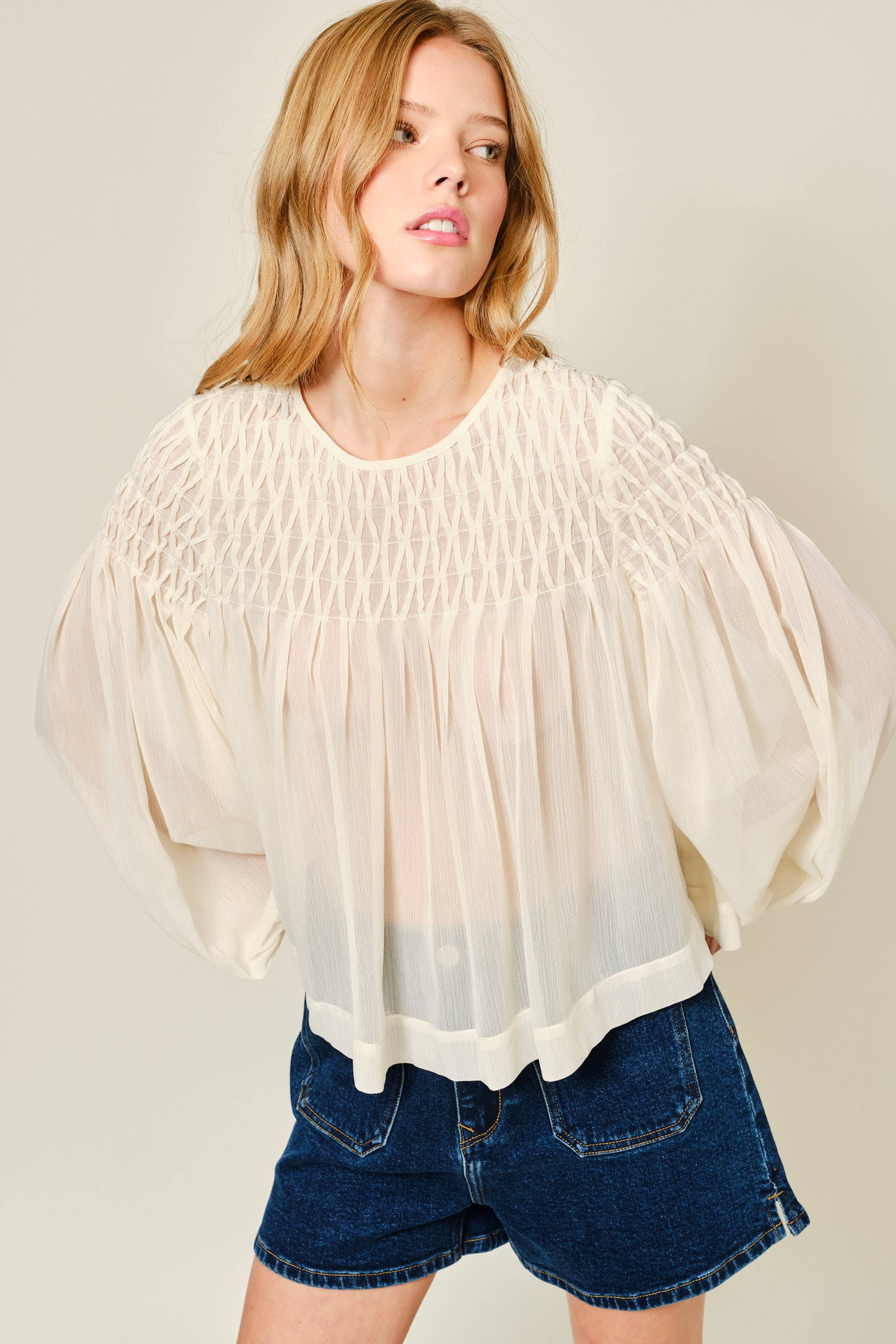 Aaron & Amber - Wholesale Blouse - Women's - AJT5433 SPECIAL SMOCKED DETAIL LONG SLEEVE BLOUSE13